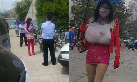 Người đàn ông mặc váy, độn ngực giả mò vào nhà vệ sinh nữ