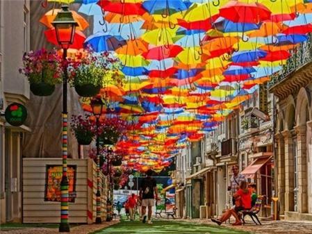 Kỳ lạ ngõ phố toàn ô màu sắc chói lòa