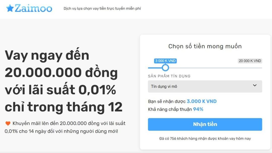 Zaimoo app vay tiền online uy tín lãi suất thấp