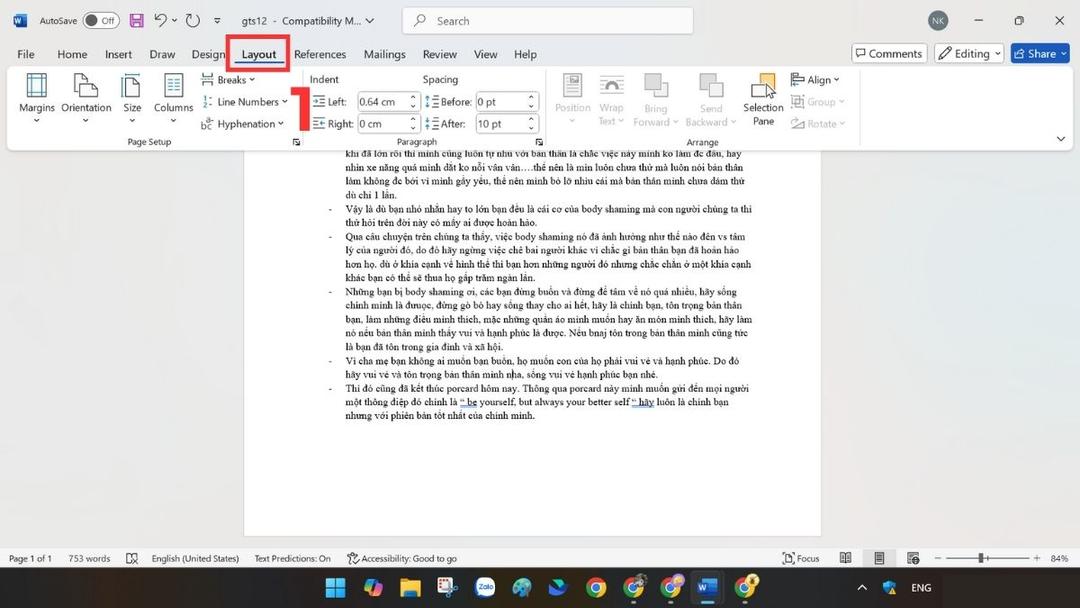 Cách xóa trang trắng trong Word ở cuối bảng biểu bước 1