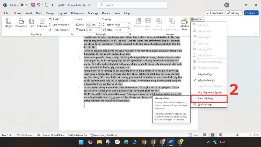Cách xóa trang trắng trong Word ở cuối bảng biểu bước 2