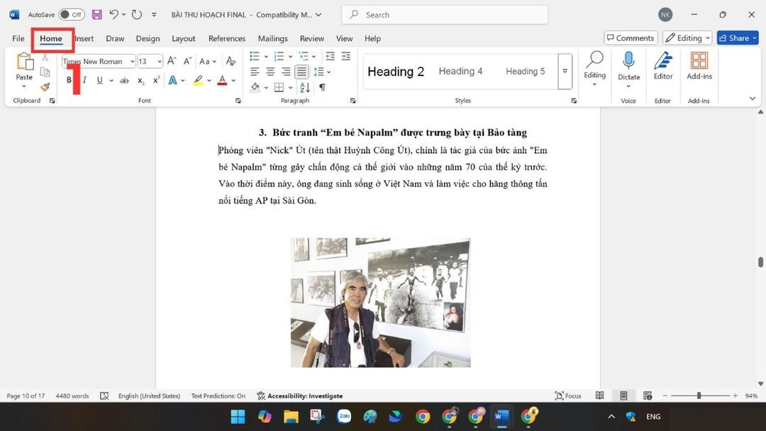Cách xóa trang trong Word bằng Page Break và Section Break bước 1