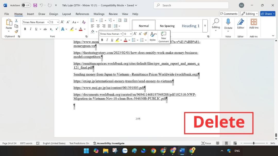 Cách xóa trang trong Word có nội dung xen kẽ bước 3