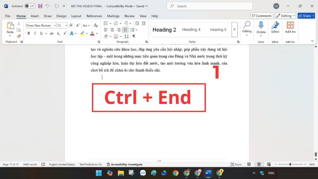 Cách xóa trang trong Word ở cuối văn bản bước 1