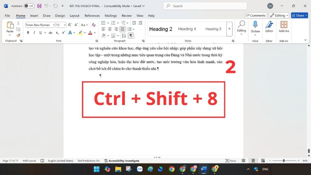 Cách xóa trang trong Word ở cuối văn bản bước 2