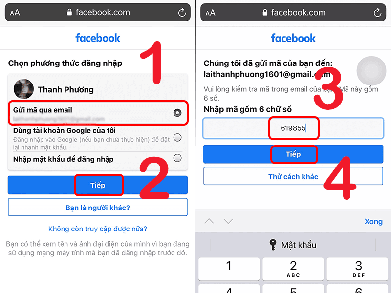 Lấy lại mật khẩu Facebook qua email đã đăng ký