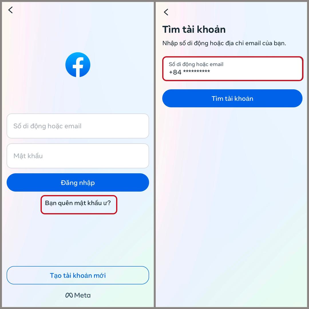 Lấy lại mật khẩu Facebook qua số điện thoại đã đăng ký